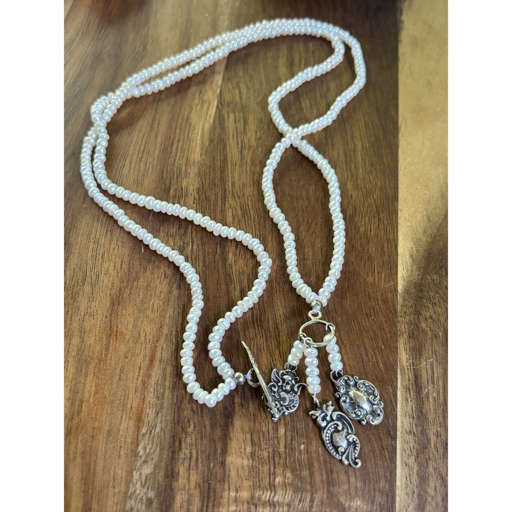 Native American Sterling Seed Pearl Lariat Necklace